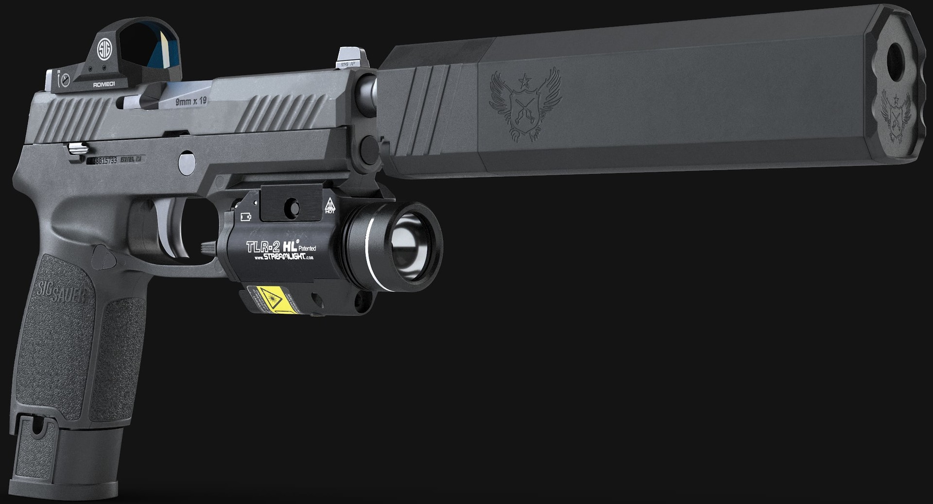 FMJ_3d SIG Sauer P320 Carry TACOPS, Sight, Flashlight, Silencer (High