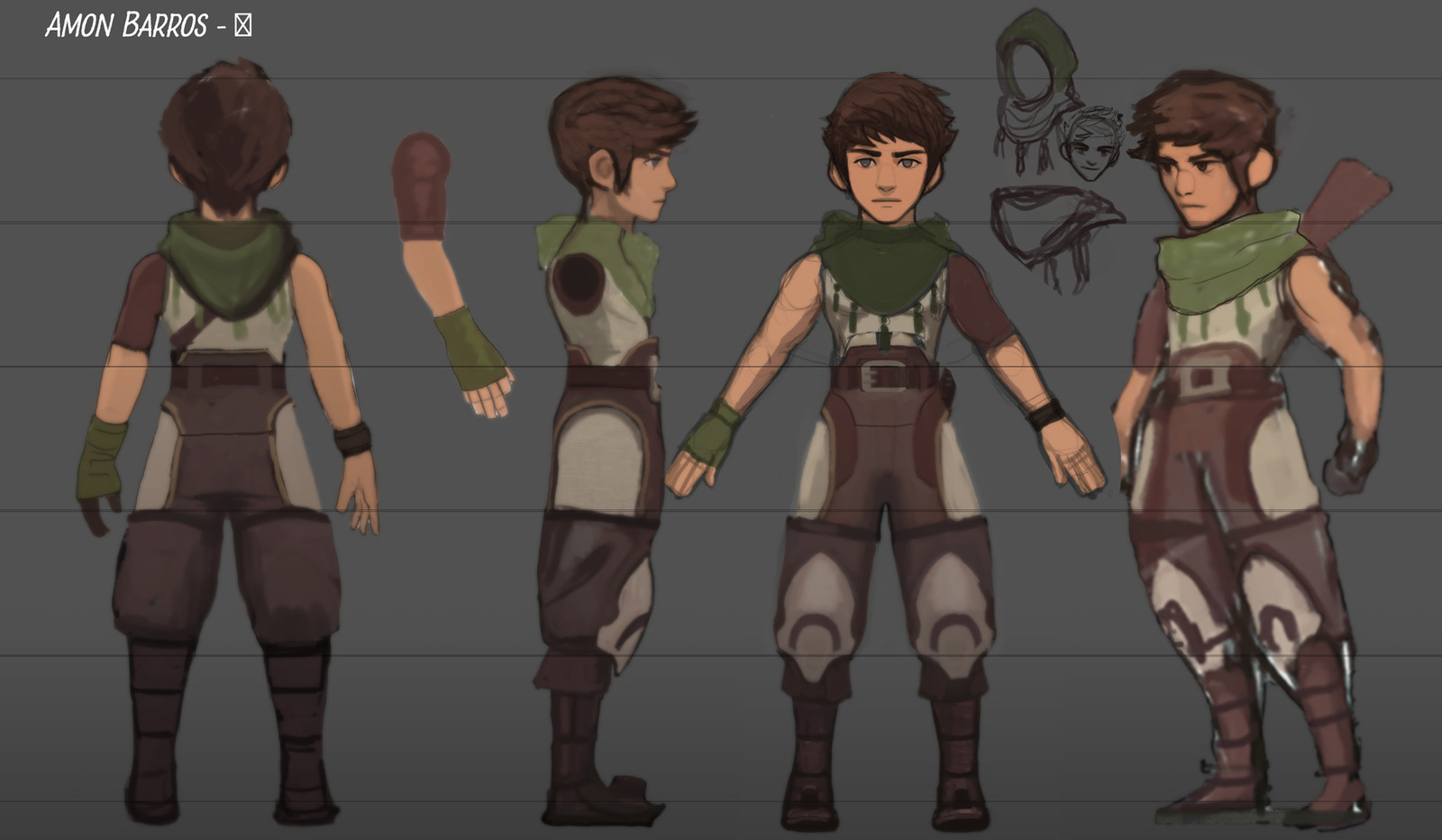 Character sheet for earlier version with more stylised proportions. 