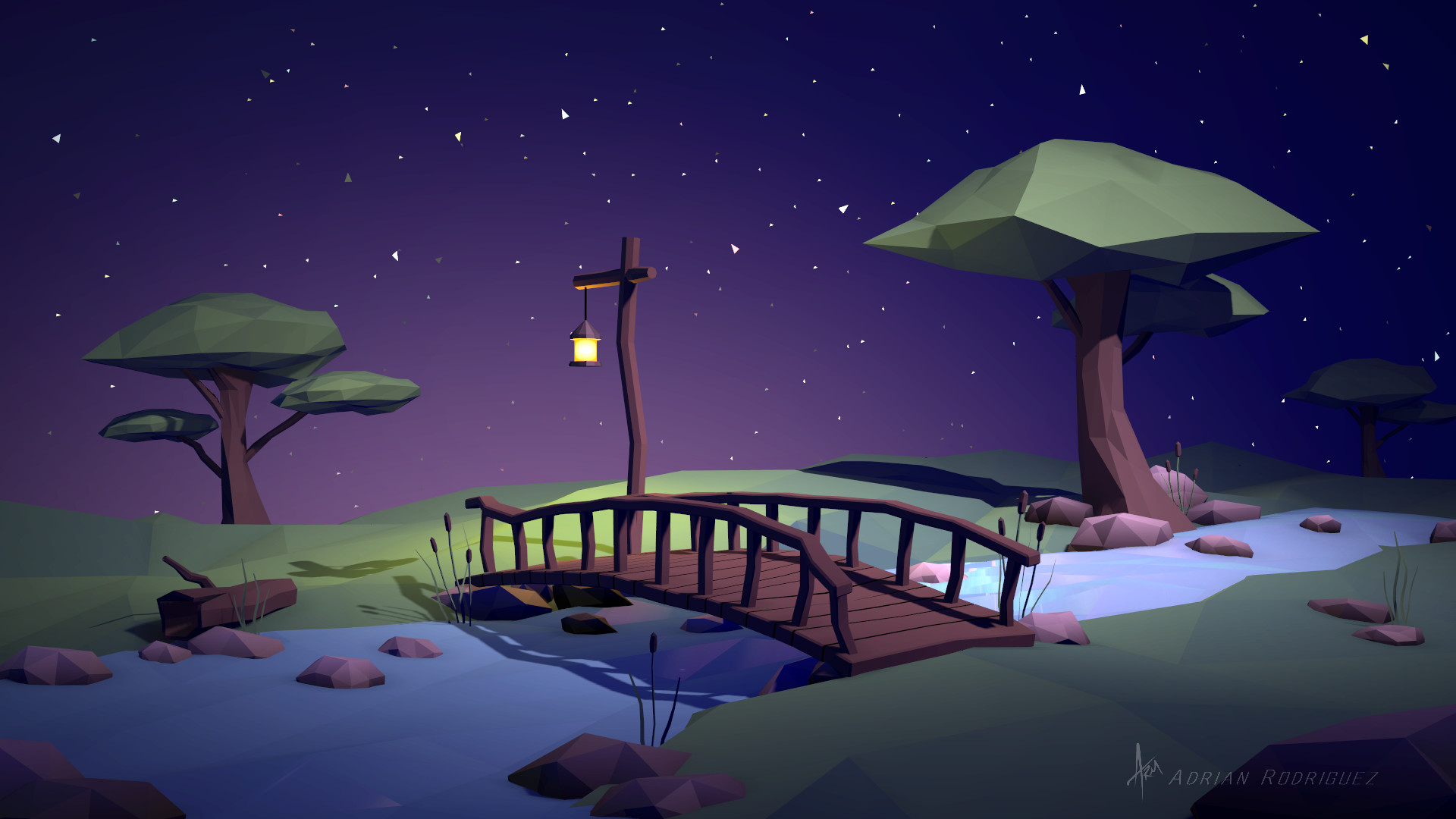 Artstation Starry Night Low Poly Art Adrian Rodriguez