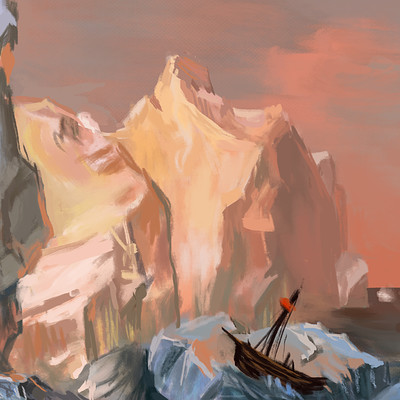 Frederic Church: Icebergs and Wreck in Sunset - Study