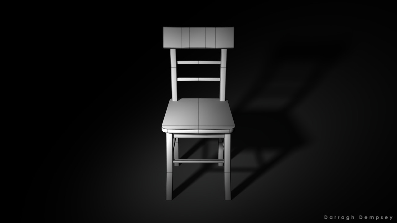 Dining chair asset (wireframe) low_poly. Centered.