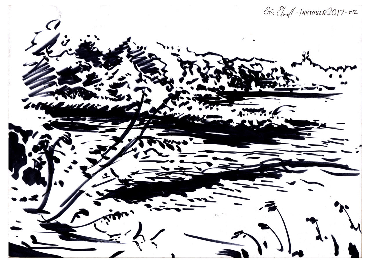 Quick sketch en plein air. Had very little time and didn't realize until I finished that I had been drawing on the backside of the sketchpad cover. Doh!