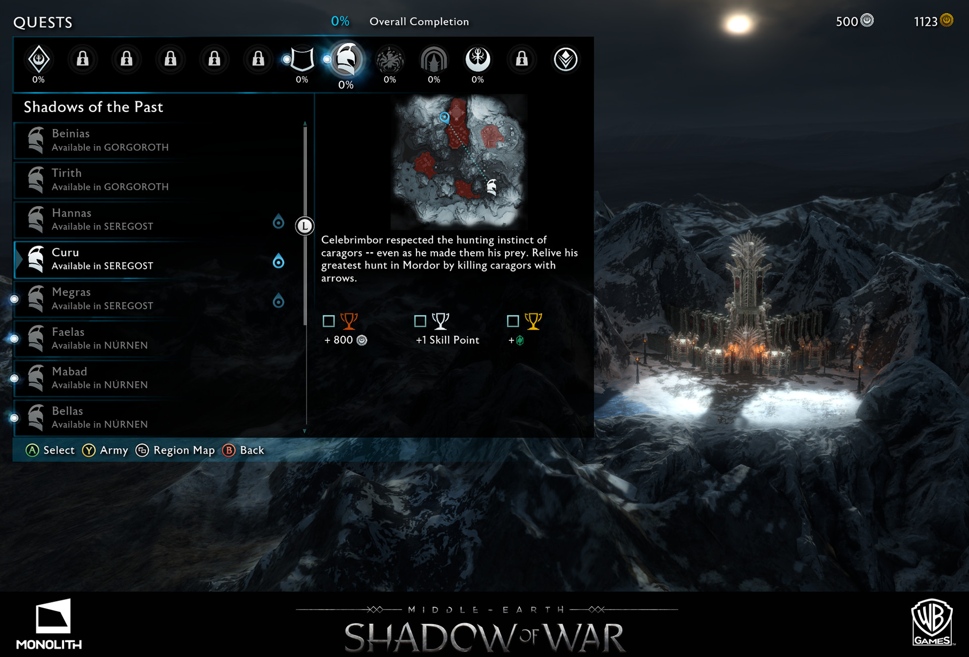 Stephen Whetstine UX/ UI Quest Log Screens Shadow of War