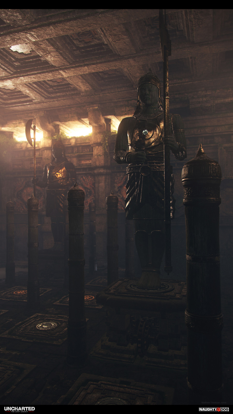 In the second puzzle room, not one but three mechanical guards block the way ahead...