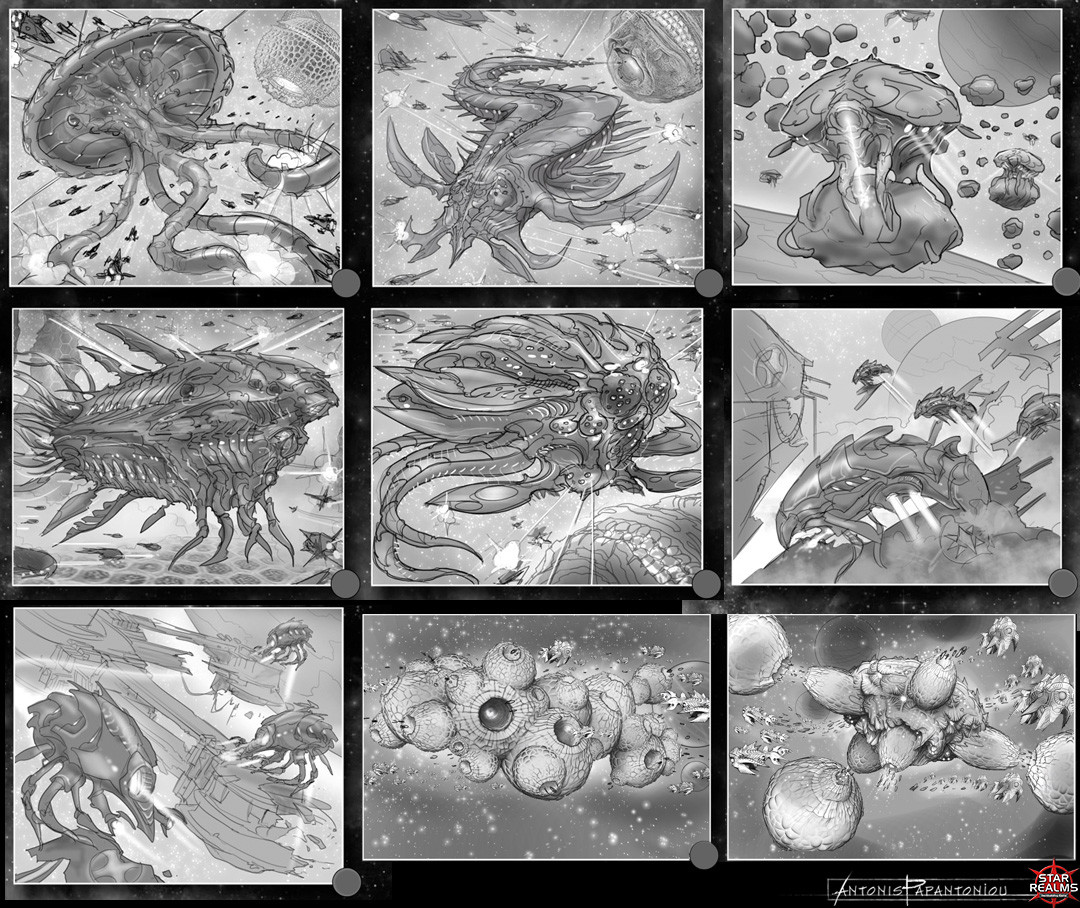 Initial thumbnail sketches for various elements