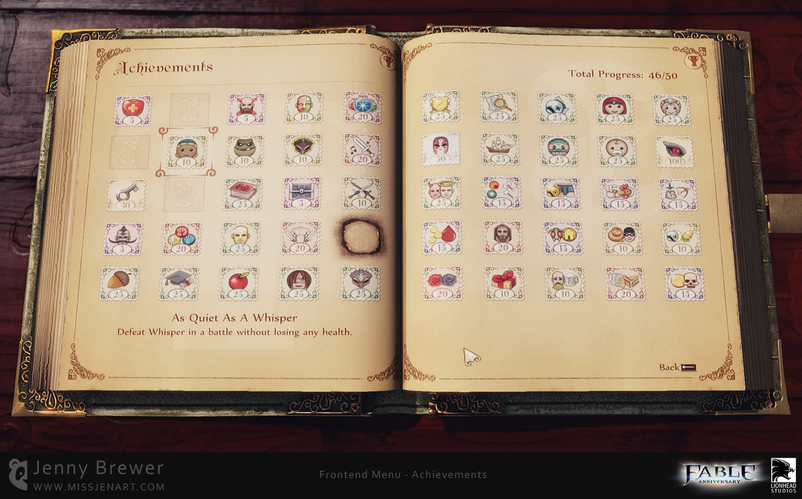 Many Achievements have an either/or element to them, whichever choice the player makes will show the stamp image that is relevant to their actions in the game.