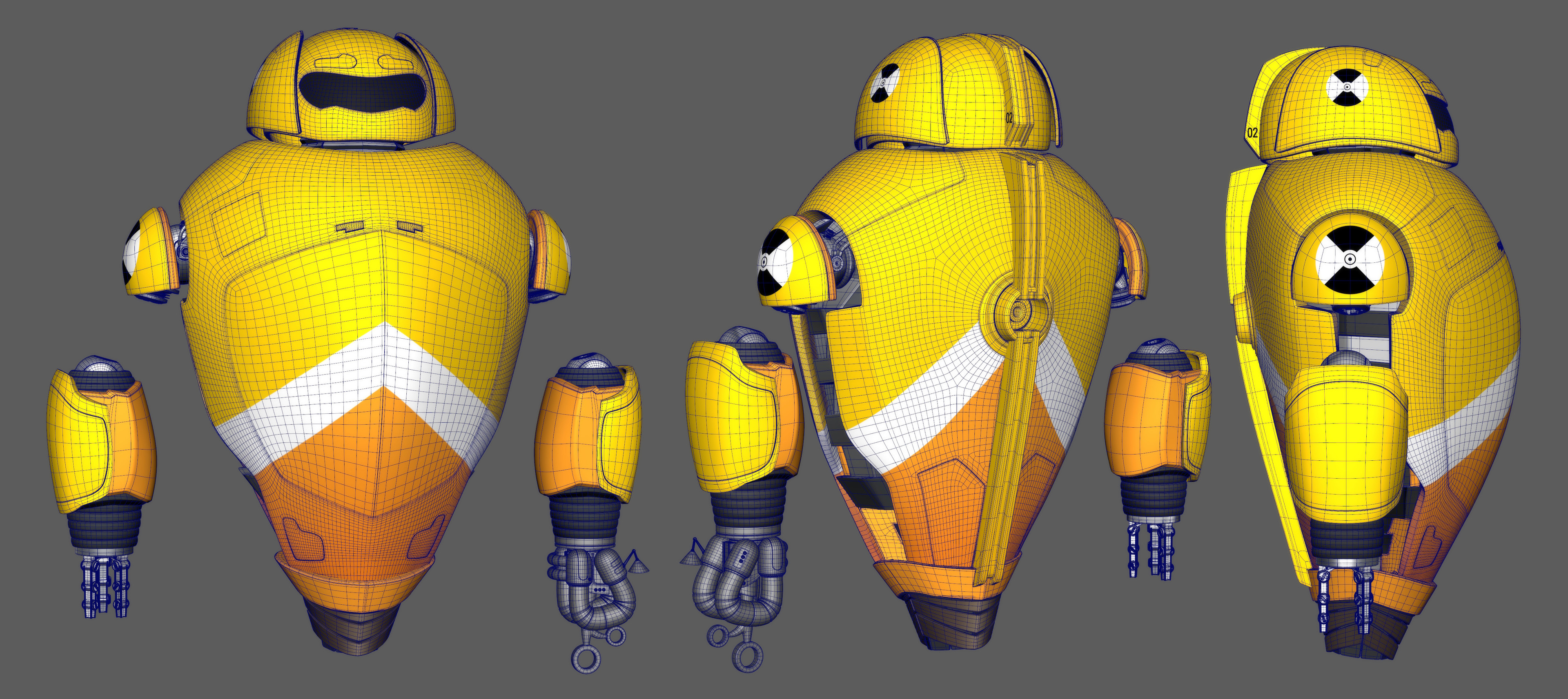 Hubot wireframe in Maya. I also did UVs and the color texture. Additional texture passes/shading/lighting by Agora Studio.