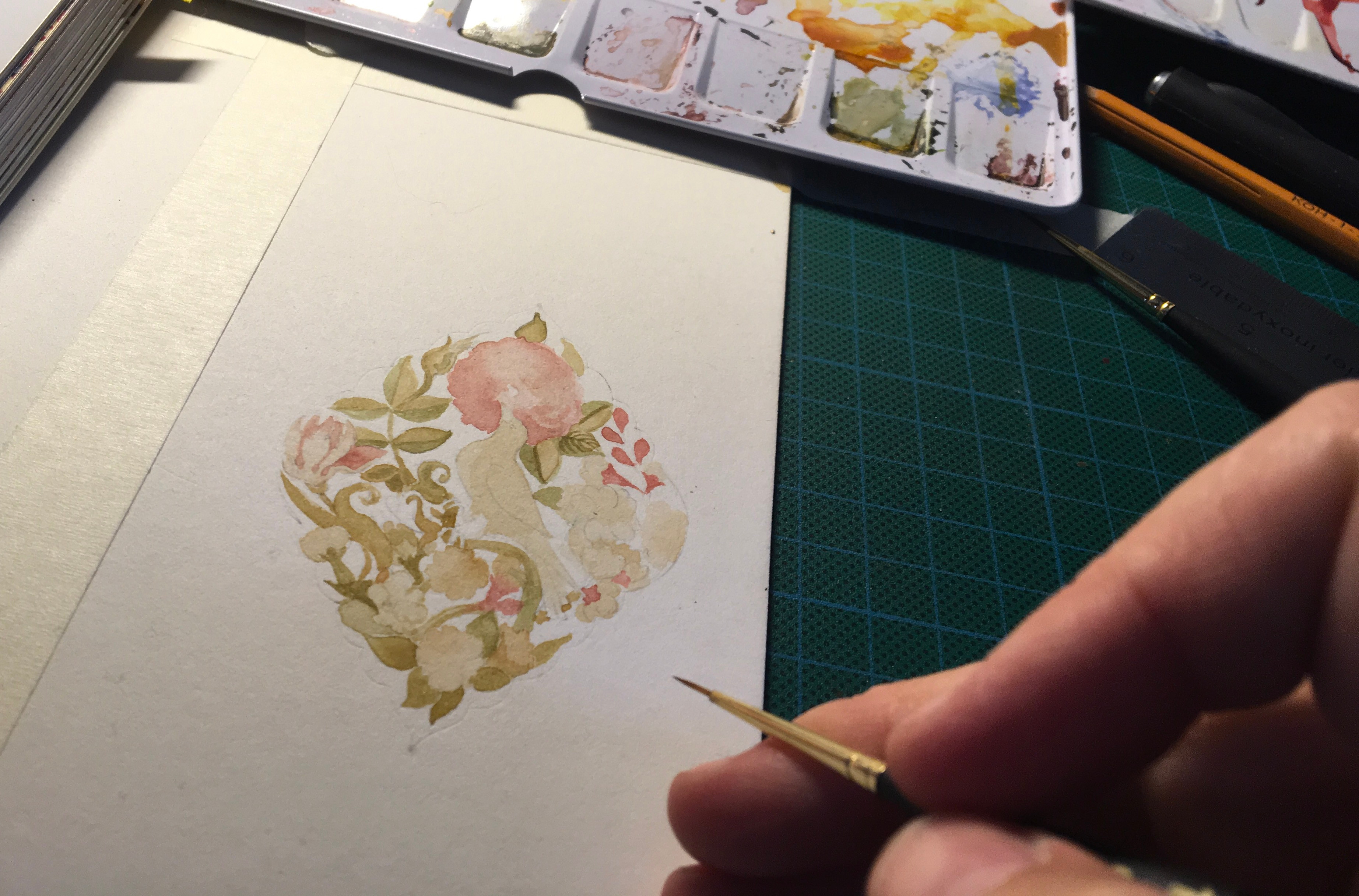 Starting with watercolour and reproducing a very well known Iranian 18th century design of a bird in flowers.. 
