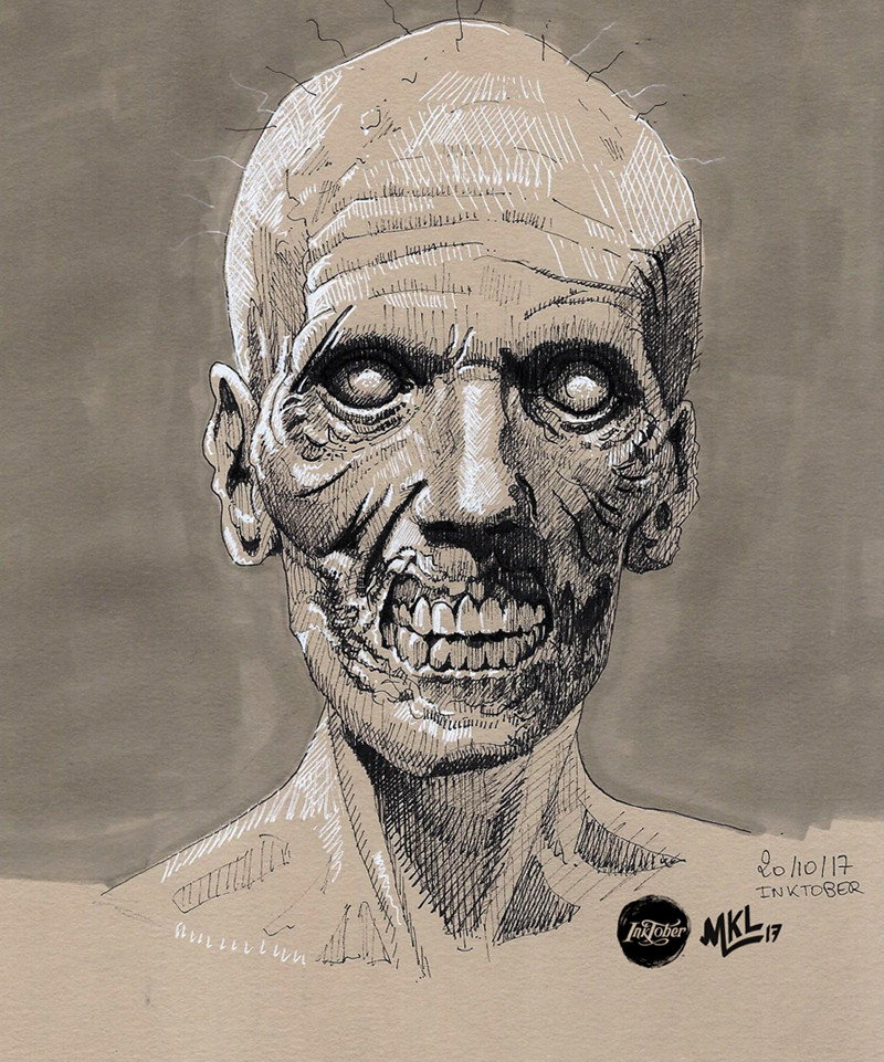 Inktober Day 20 : Scribbly zombi portrait !