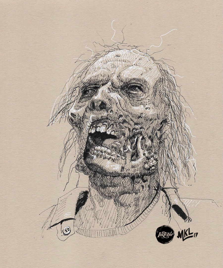 Inktober Day 21 : Scribbly zombi portrait 2 !