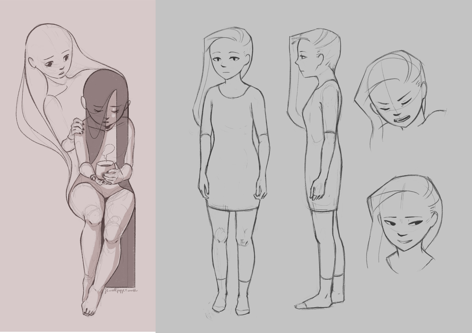 Two halves of the same girl, one trying to cheer up the other