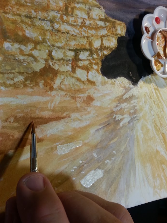 Here, I am detailing with various darker brown tones to produce the ground.
