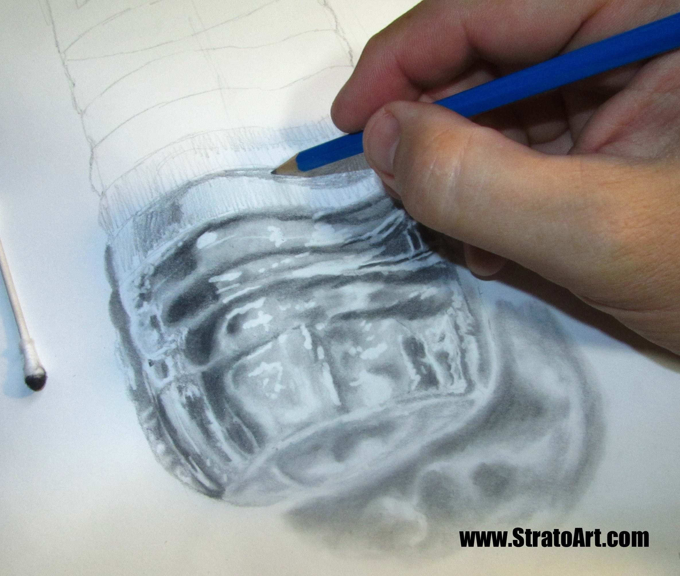 Using a B or 2B pencil, I am developing the shading that I will blend (next image)