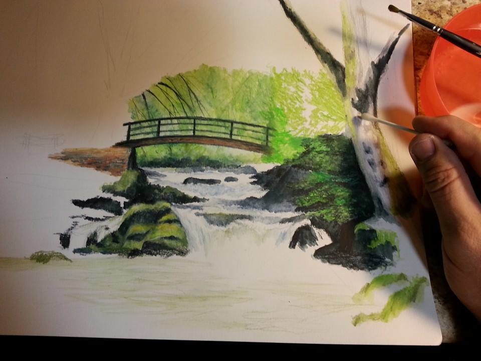 I used a cotton swab dampened with water to produce subtle blends on the tree.