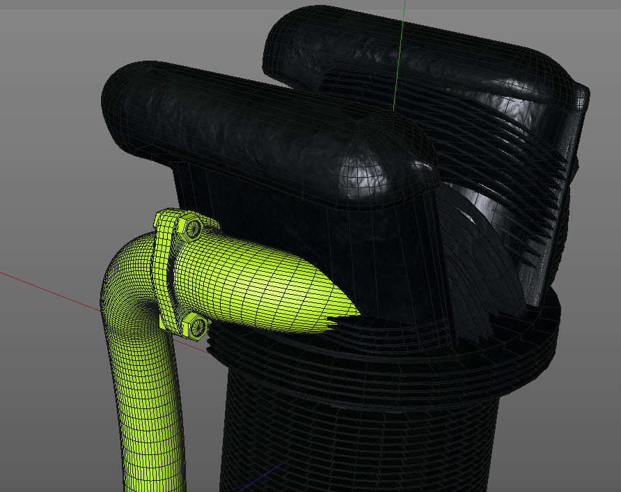 I created a black metallic material that seemed to go well with the engine.