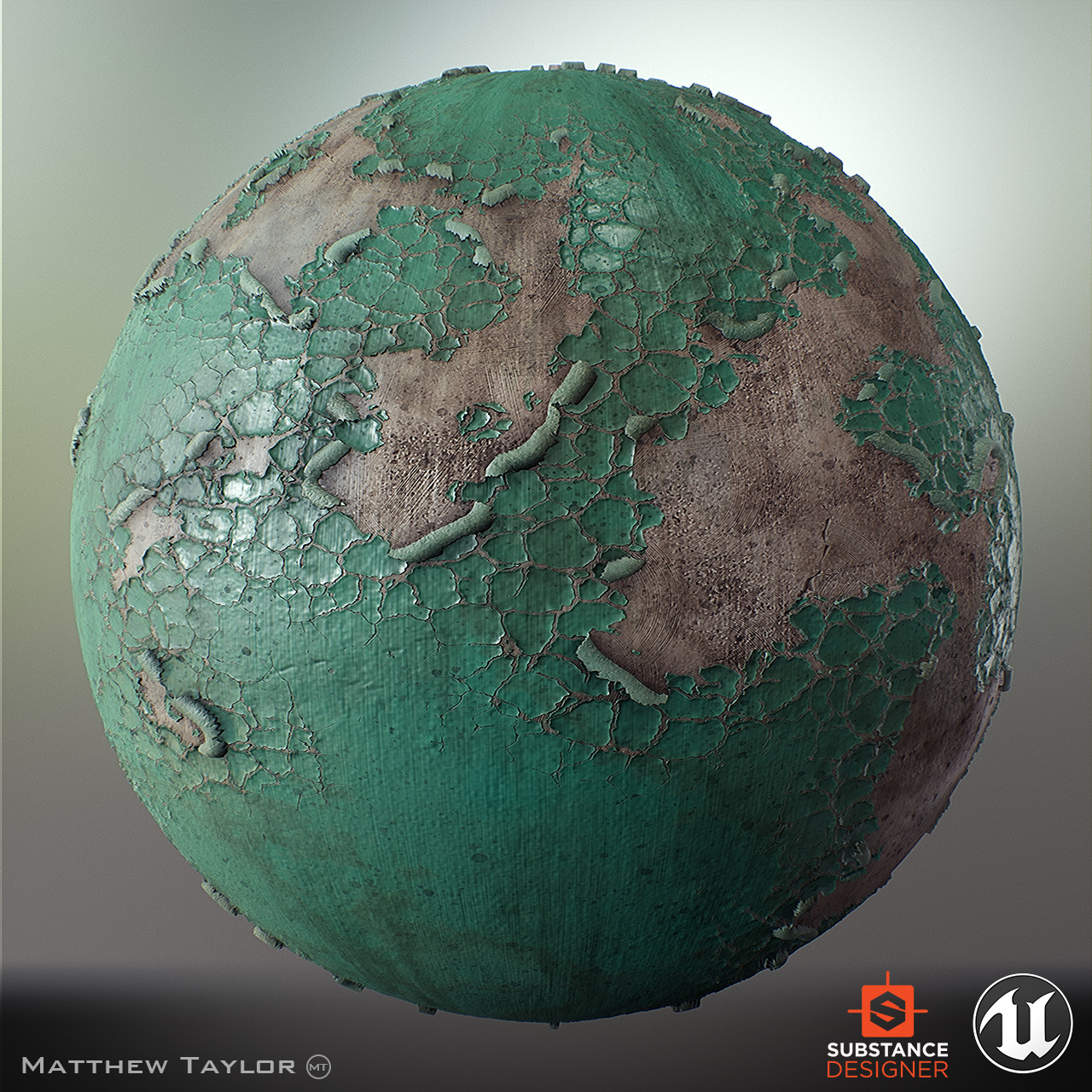 Material applied to sphere. Rendered in Unreal Engine 4.