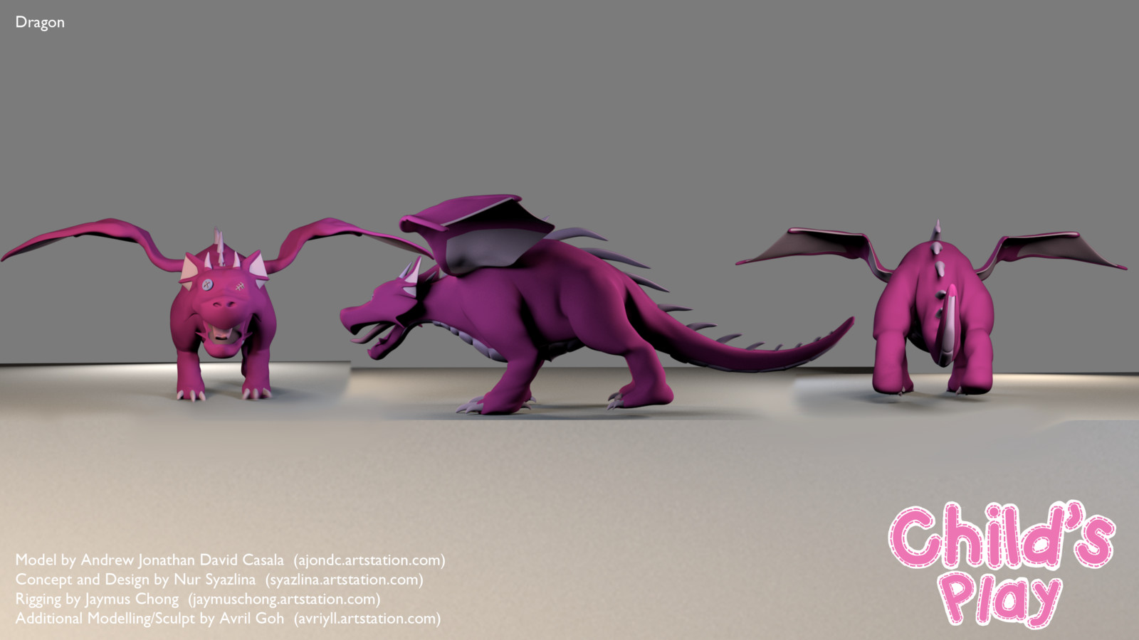 The villain, the Dragon, is based on a plush toy that the main character has. Check out my friend's artstation to see other assets made for our short!