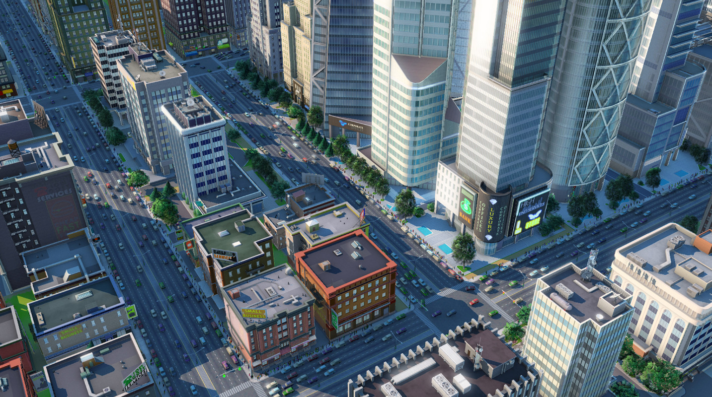 This rendering was intended to show the graphics engineers the new graphics features we wanted in the engine. I composed, dressed, lit, and rendered this scene in Maya and did post work in Photoshop. Models were up-resed assets from SimCity 2013