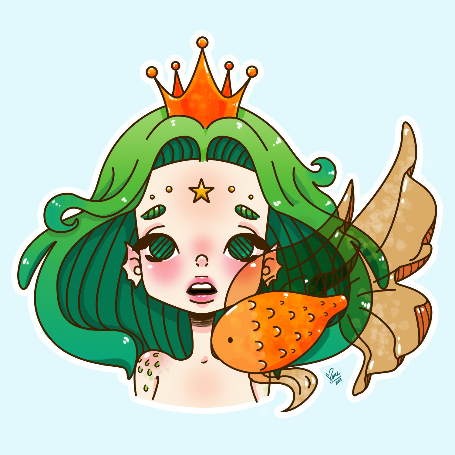 Yare Tavera Mermaid With Golden Fish Sketch Vs Digital Drawing