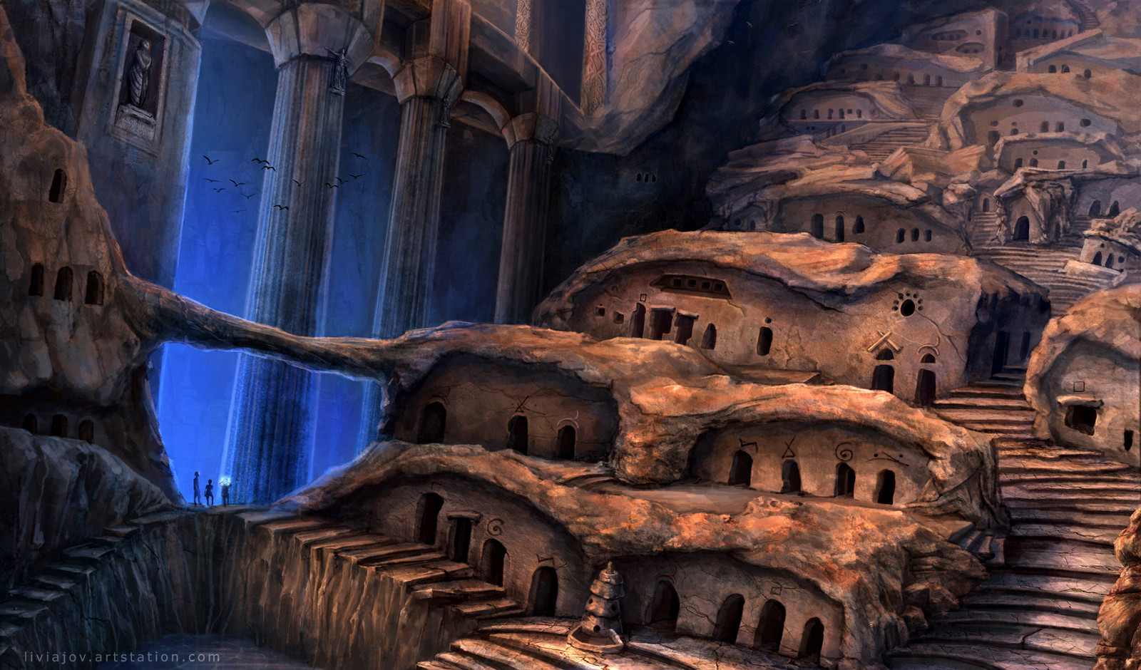 part of the city in the fortification, simple living spaces, carved in stone. 