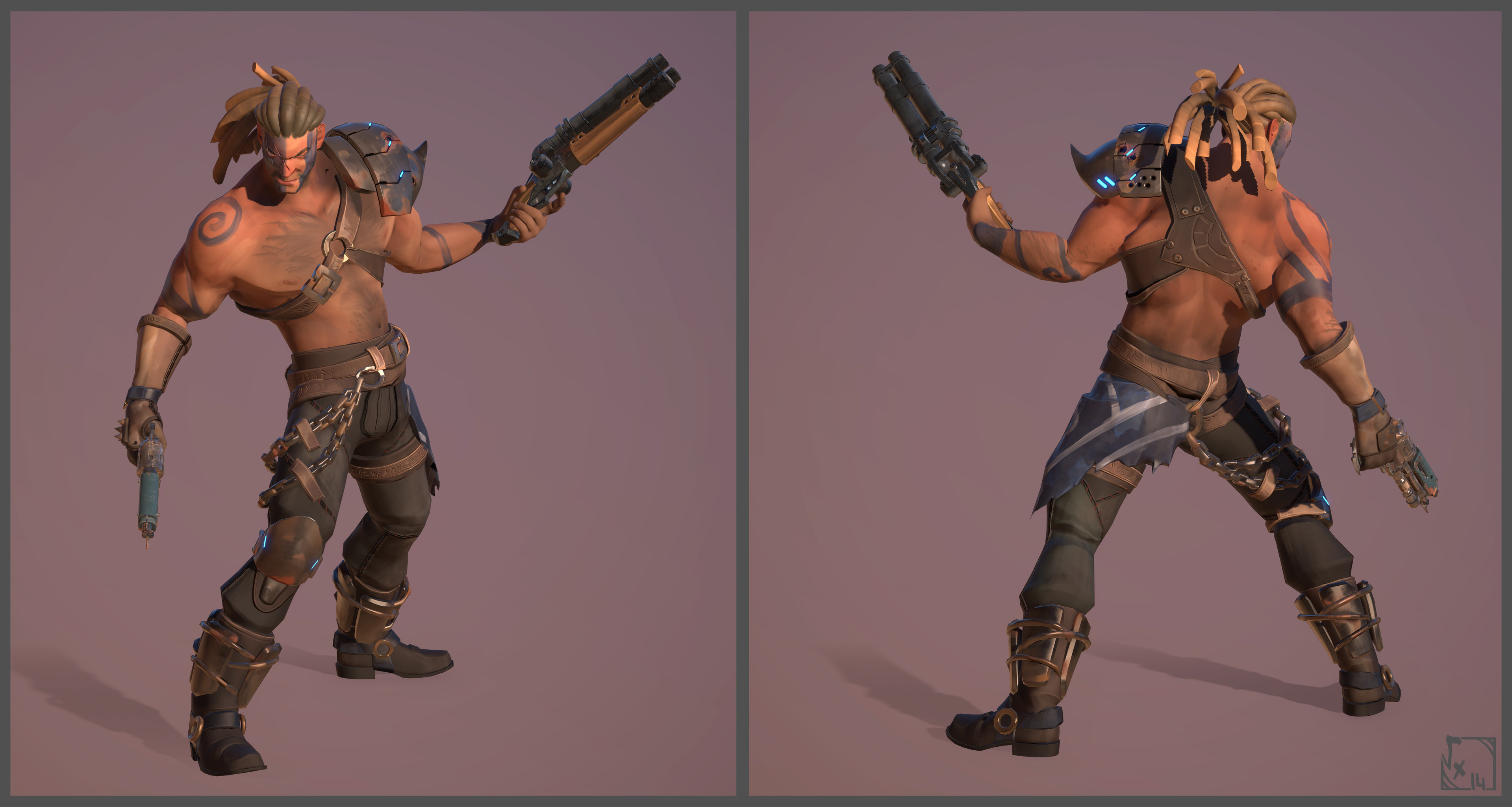 BraveDude - Barbarian - Made with Maya/ZBrush/xNormals/3DCoat/Akeytsu by Coralie Bruchon ( Sculpt/Lowpoly/Uvs/Bake ) Anthony Daneluzzi ( Weapon Modeling/Texturing ) &amp; me ( Textures/Rig/Posing )