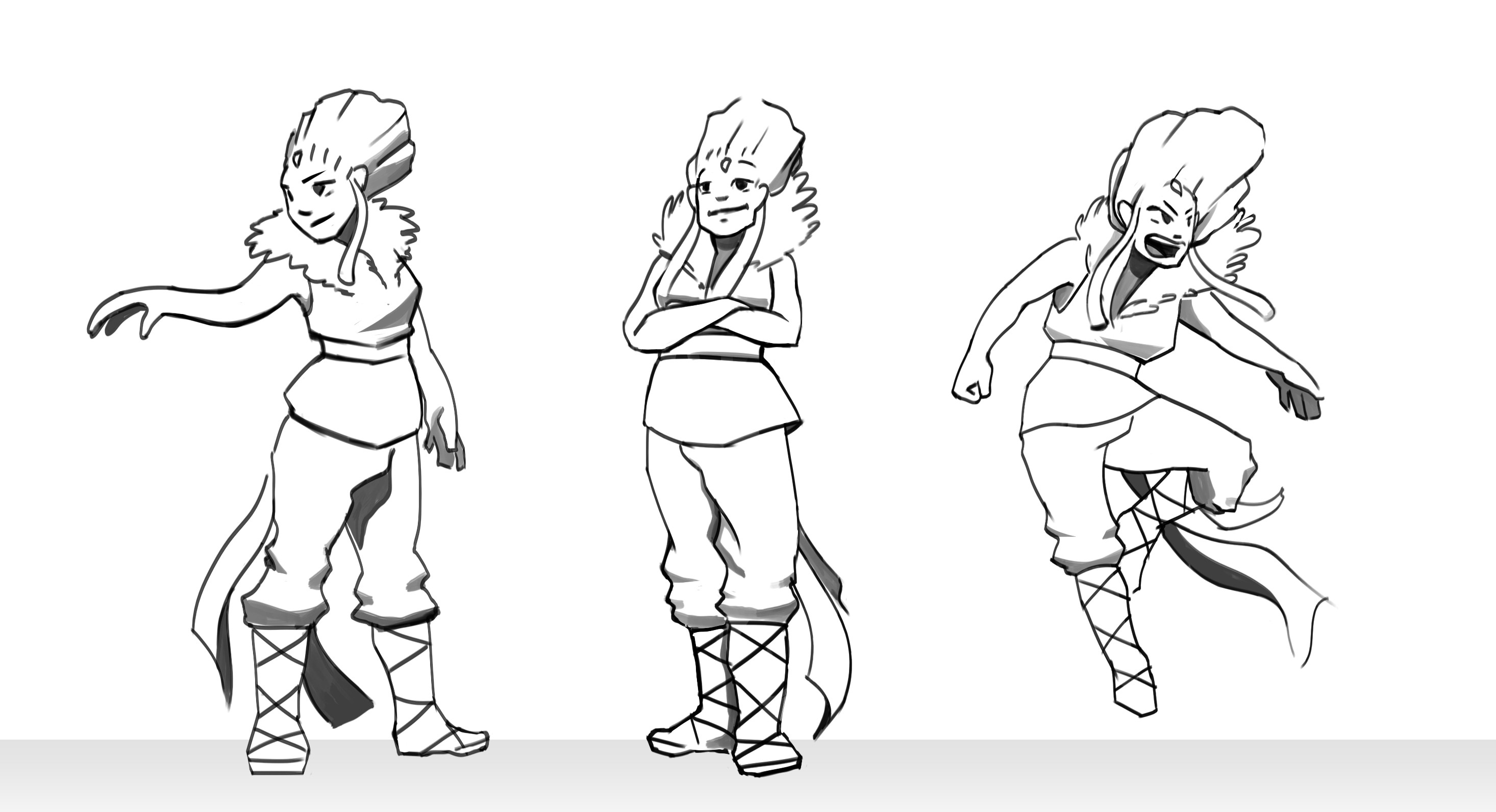 Retake of the main character that I have designed for the game Afterward, in a cartoon style. Working on the attitudes/poses.