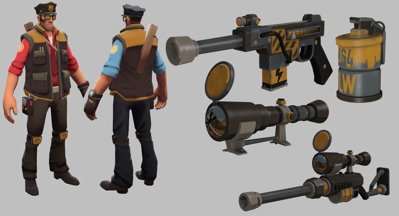 Police themed Sniper set, 3 cosmetics and 4 weapons.