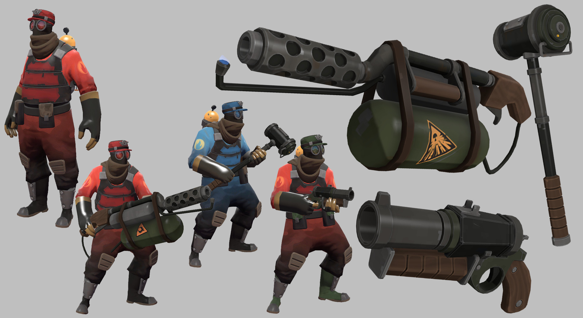 Desert/Military Pyro set, 4 cosmetics and 3 weapons