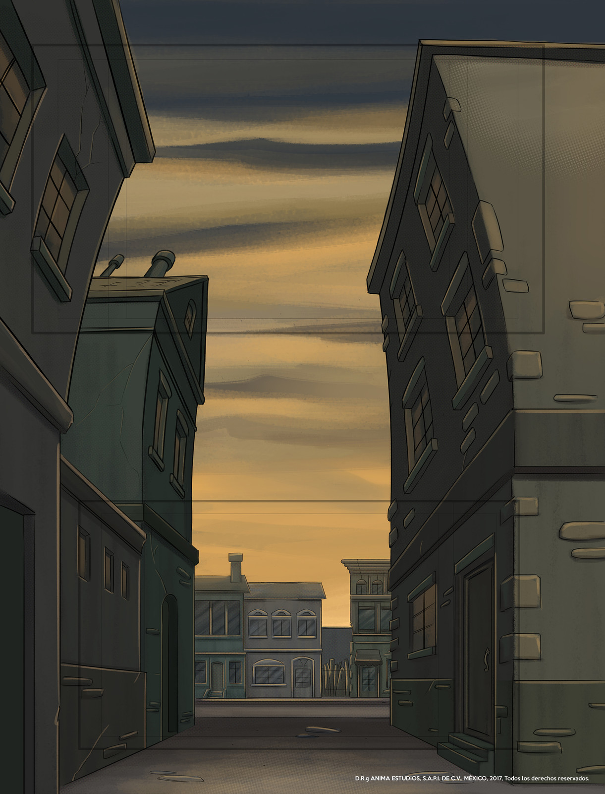 One of the last shots of the episode where the camera looks upwards from the street to see the passing airship.