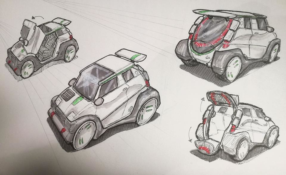 Turnarounds and sketches showing door function.
