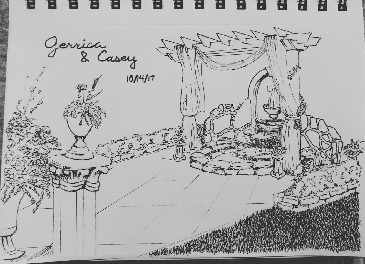 The trip I blame for derailing my Inktober work did result in one drawing. A gift for the newlyweds!