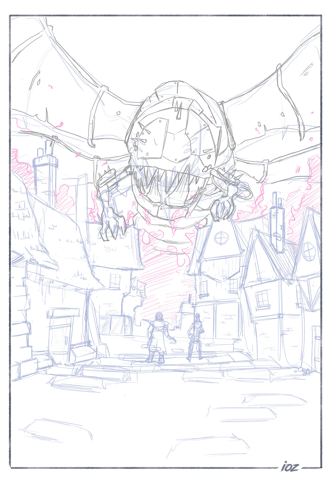 Step-by-step #1 - Sketch
(I also used 3D model of the characters to get a pose reference)