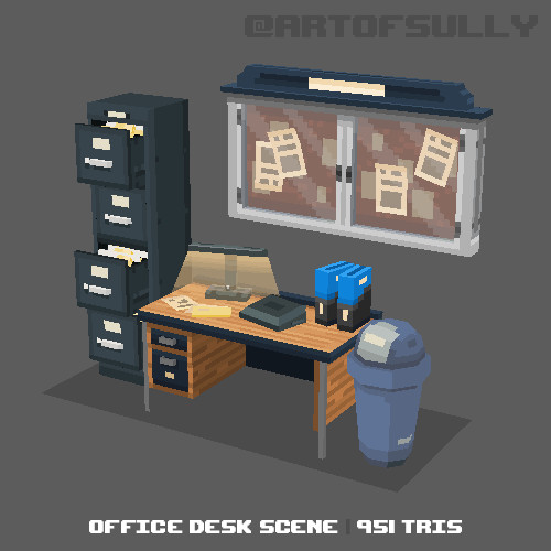 3D Pixel-Art Office Desk Scene (Commission)