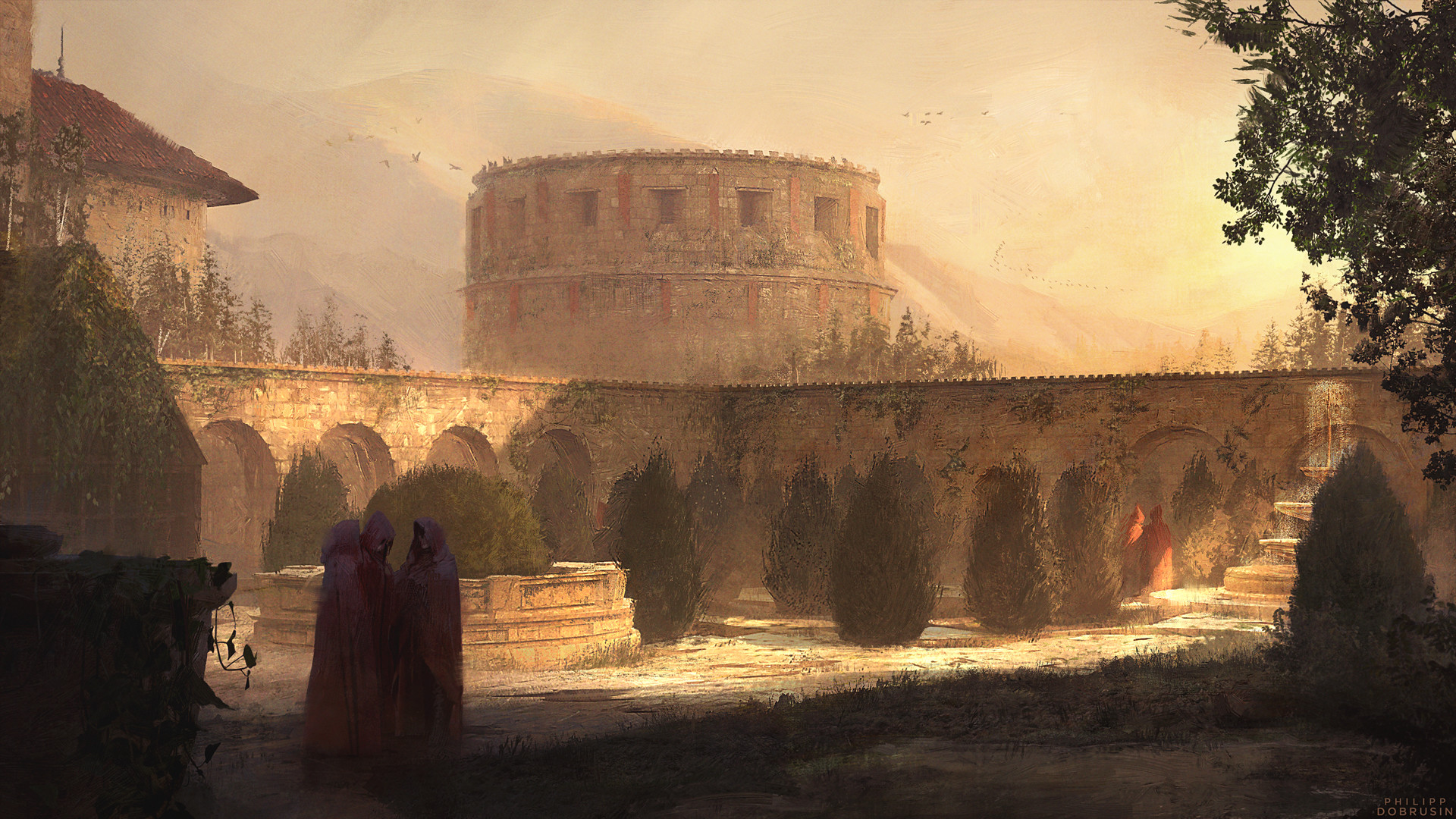 Castle Courtyard Philipp Dobrusin Digital Painting Fantasy