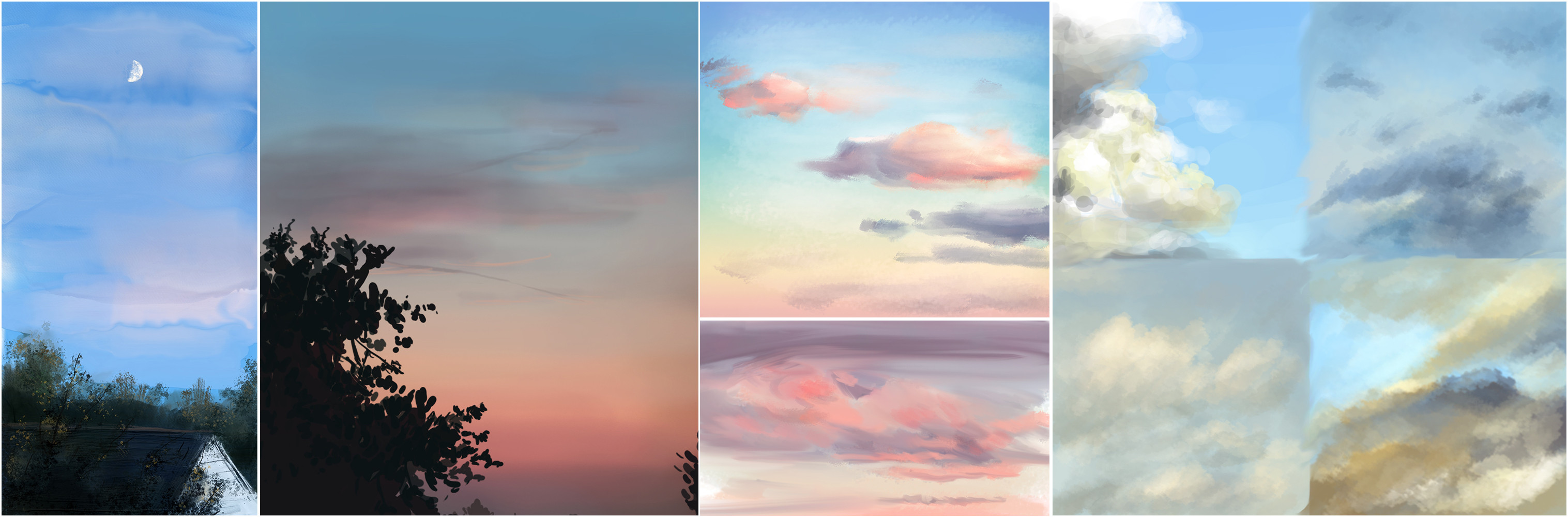 Studies from real life, looking at the sky through my window.