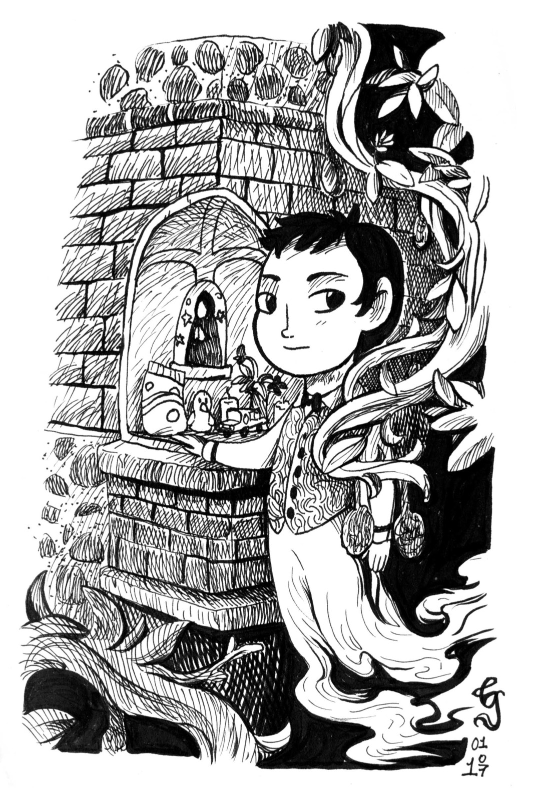First drawing, based on an urban legend of Mexico City: El Callejon del Aguacate.