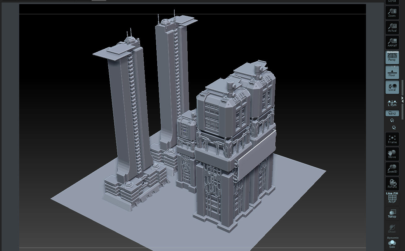 First stage composition for test while building assets in Zbrush.