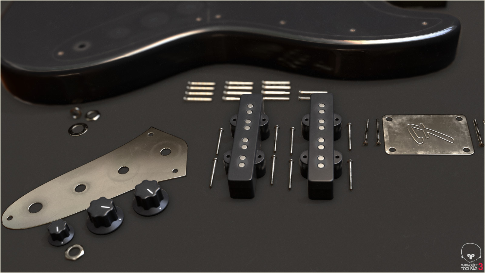 Pickups &amp; Tuning Knobs Disassembled (Low Poly)