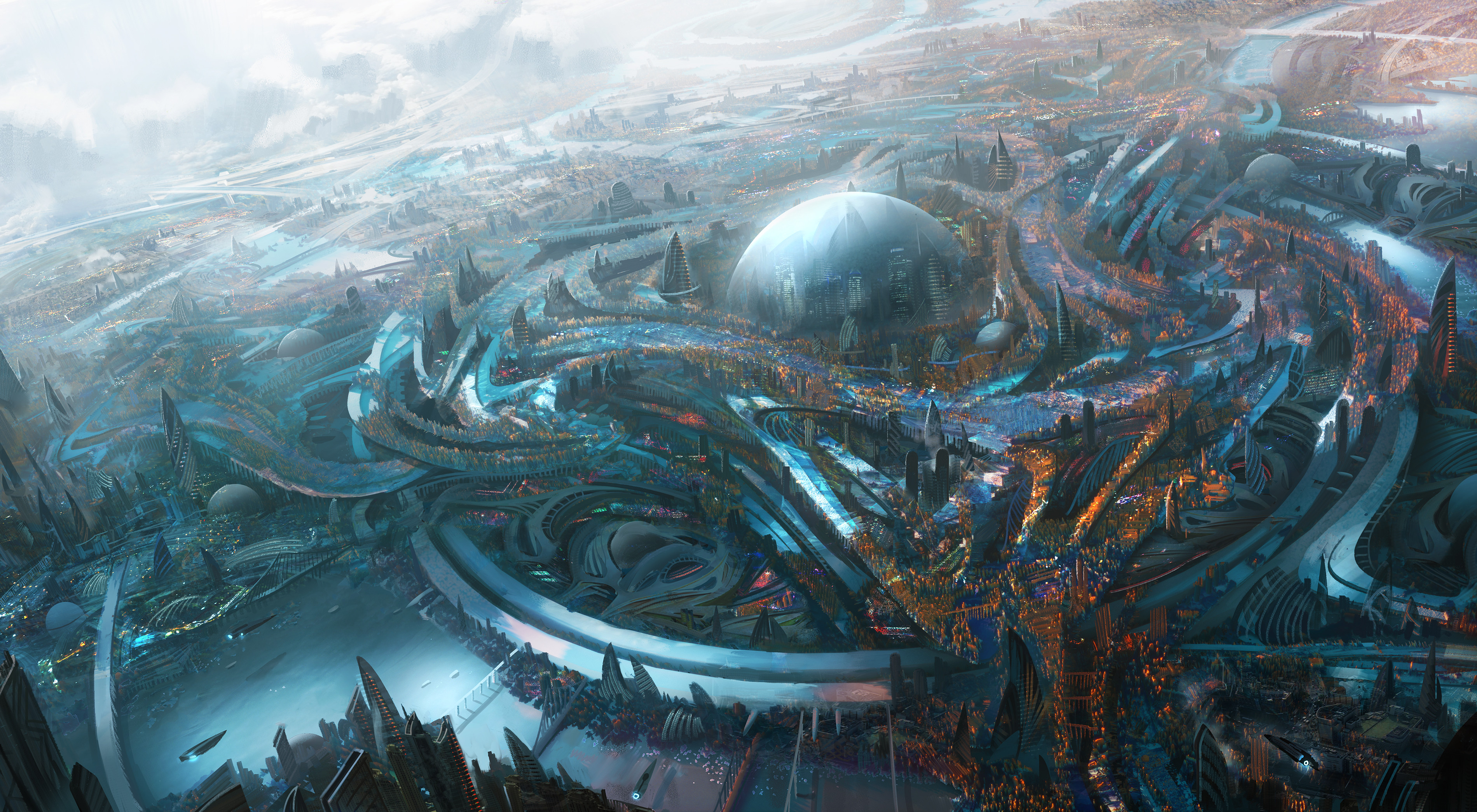Футуристический вид. Город купол scifi концепт Art. Sci-Fi Art город будущего. Футуристическая архитектура будущего концепт фэнтези.
