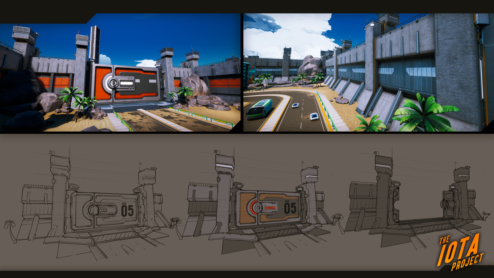 Concepts for the wall and door assets. This was the main entrance to the city. If the town was under attack the door would lock down as to prevent more kaiju from entering. 