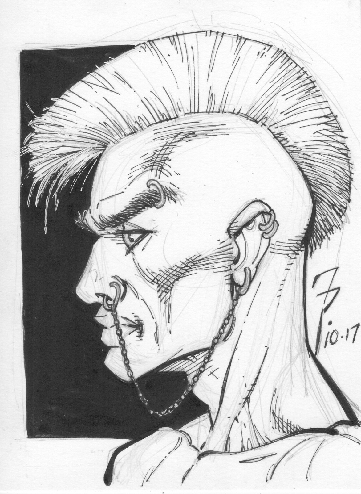 Pen and ink Punk Mohawk.