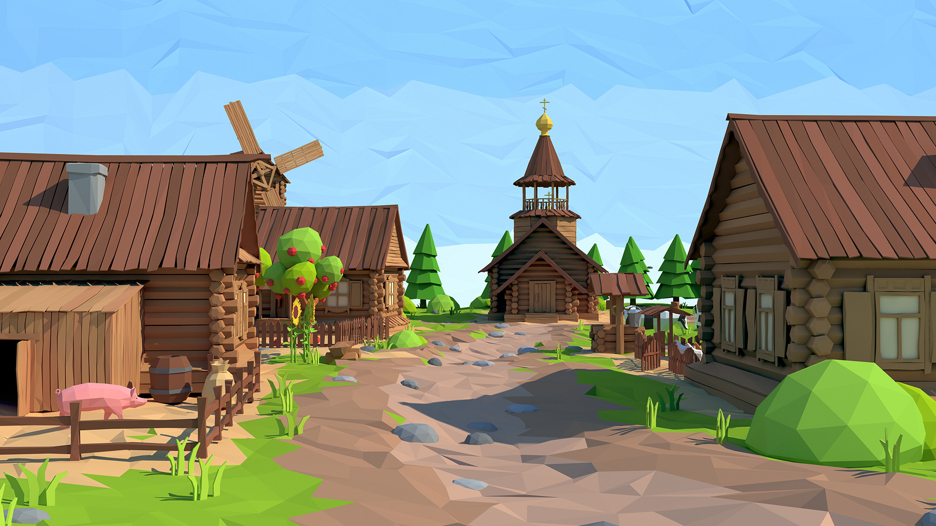 pic Animated Low Poly Cartoon Village Background cartoon low poly village vilitay 3d artist