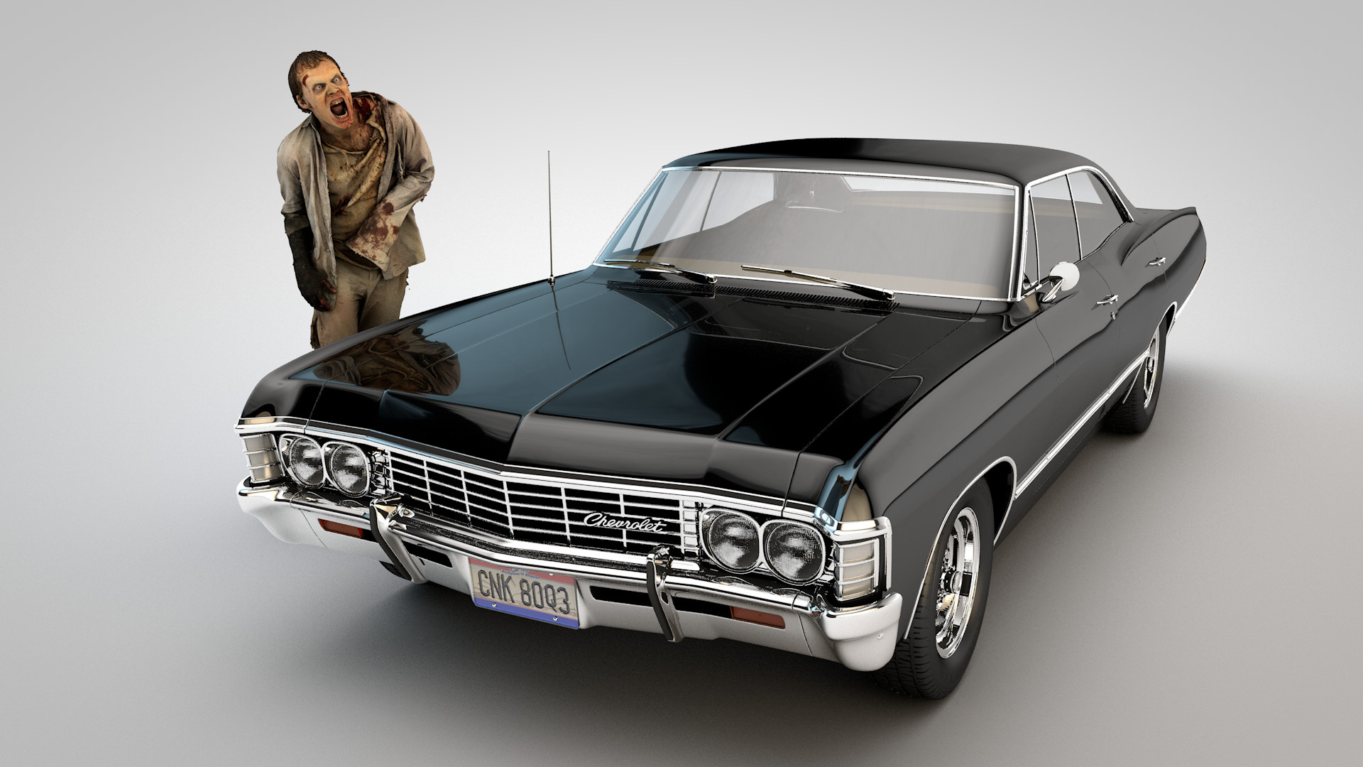 Troy Benesch Supernatural The Winchester Boys 1967 Impala With Zombie