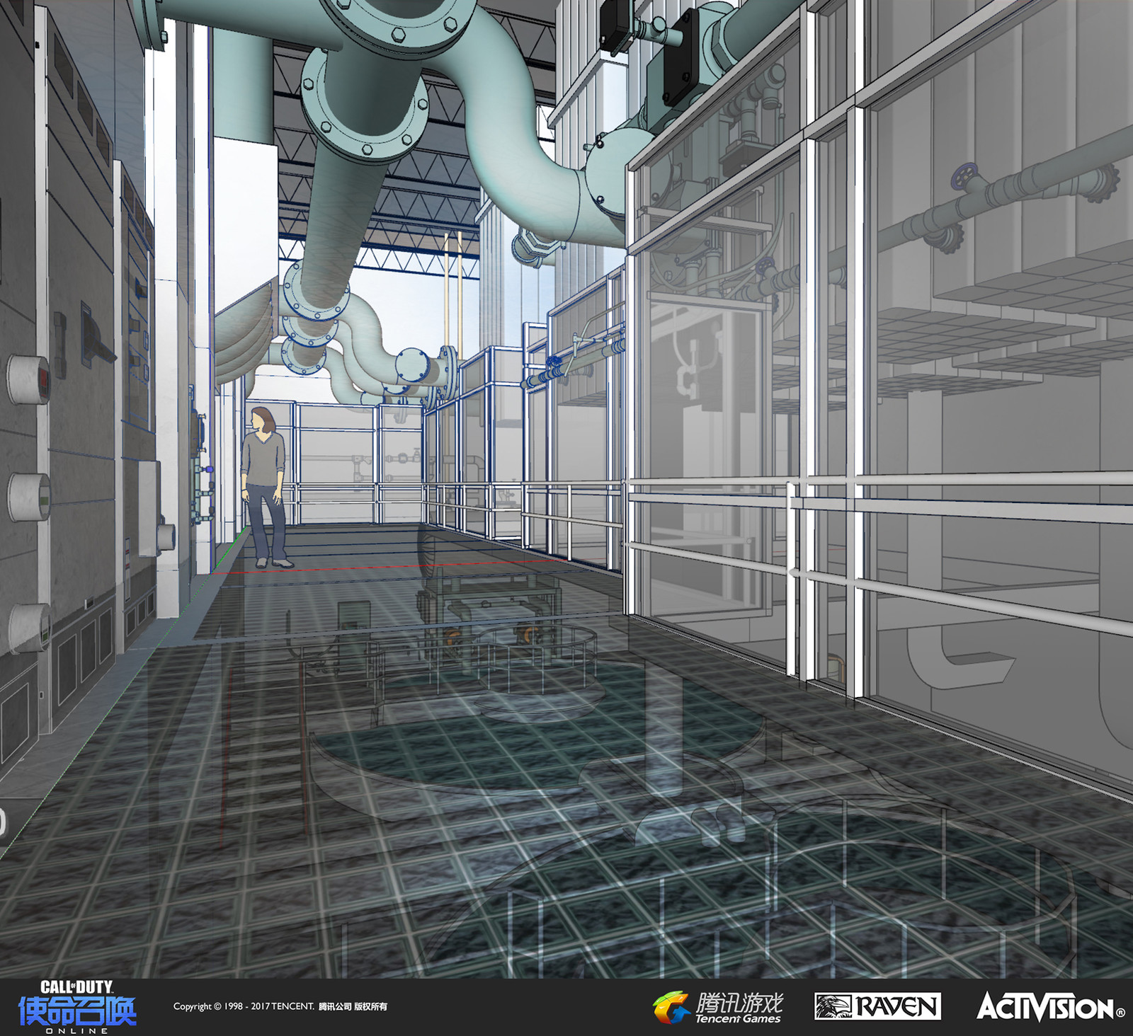 The interior concept art of the water filtration plant done in SketchUp. 