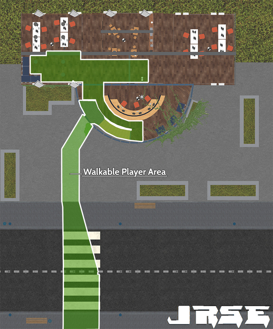 Top down view with hightlighted area of the player walkable space