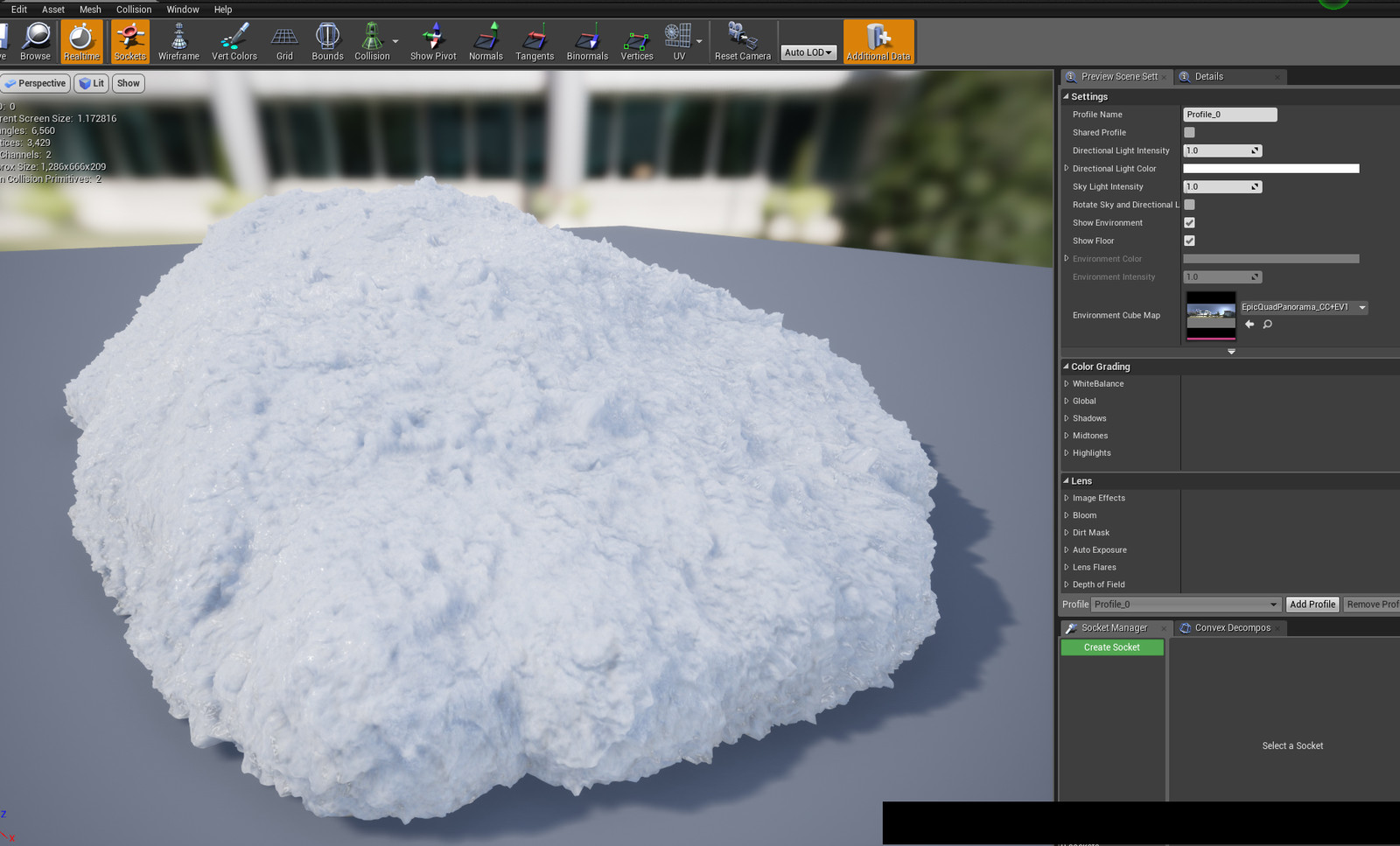 Example of the rough snow on a snowpile mesh