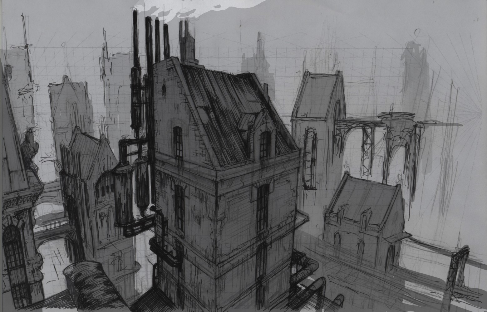 Artstation Steampunk City Sketch Evgeny Haspar