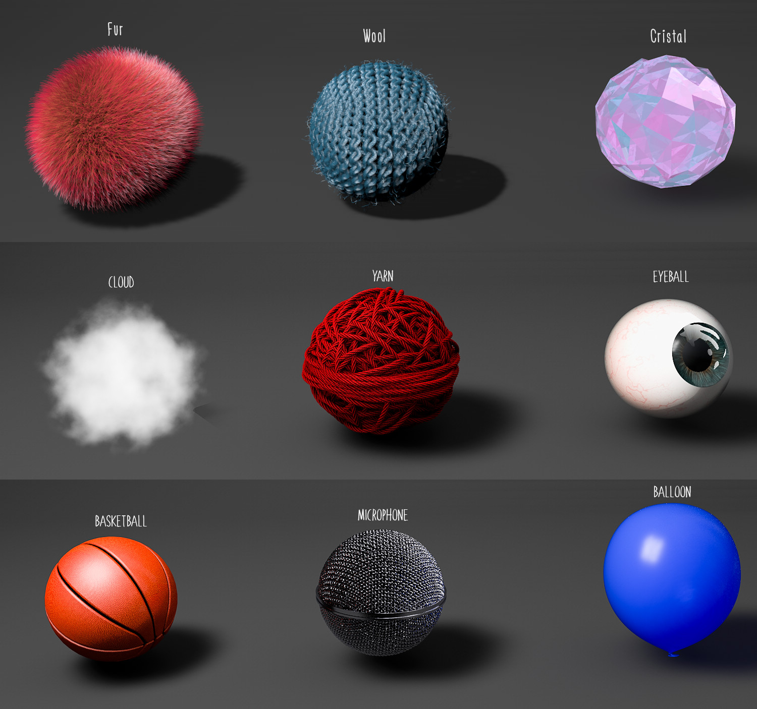 Different materials. Materials. Material study. Material Sphere.