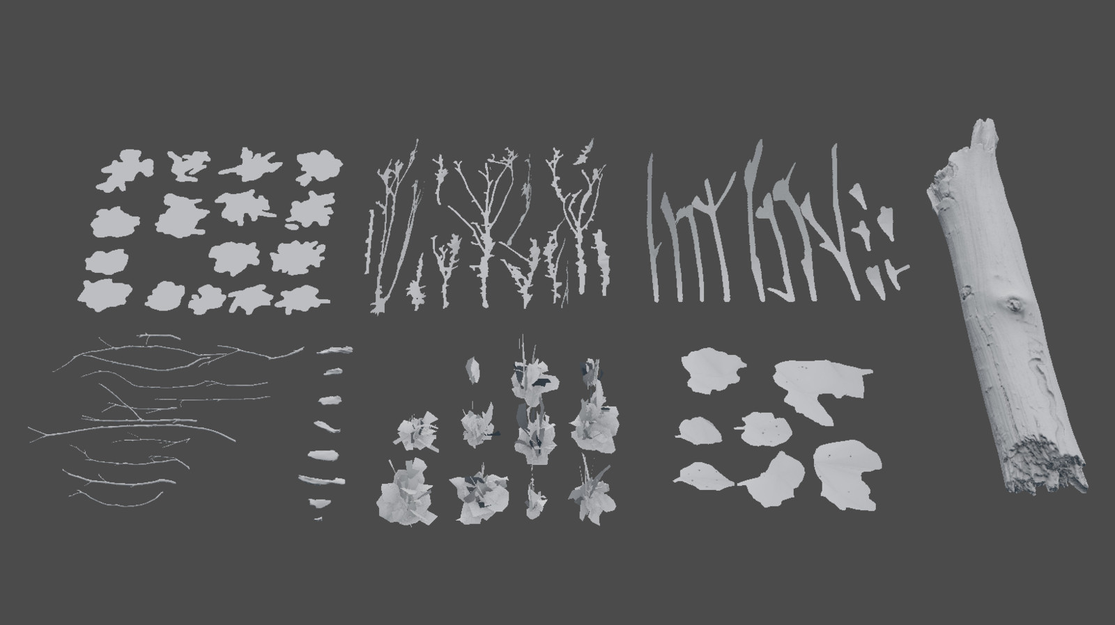 Megascan groups that are generated with blenders particle system.