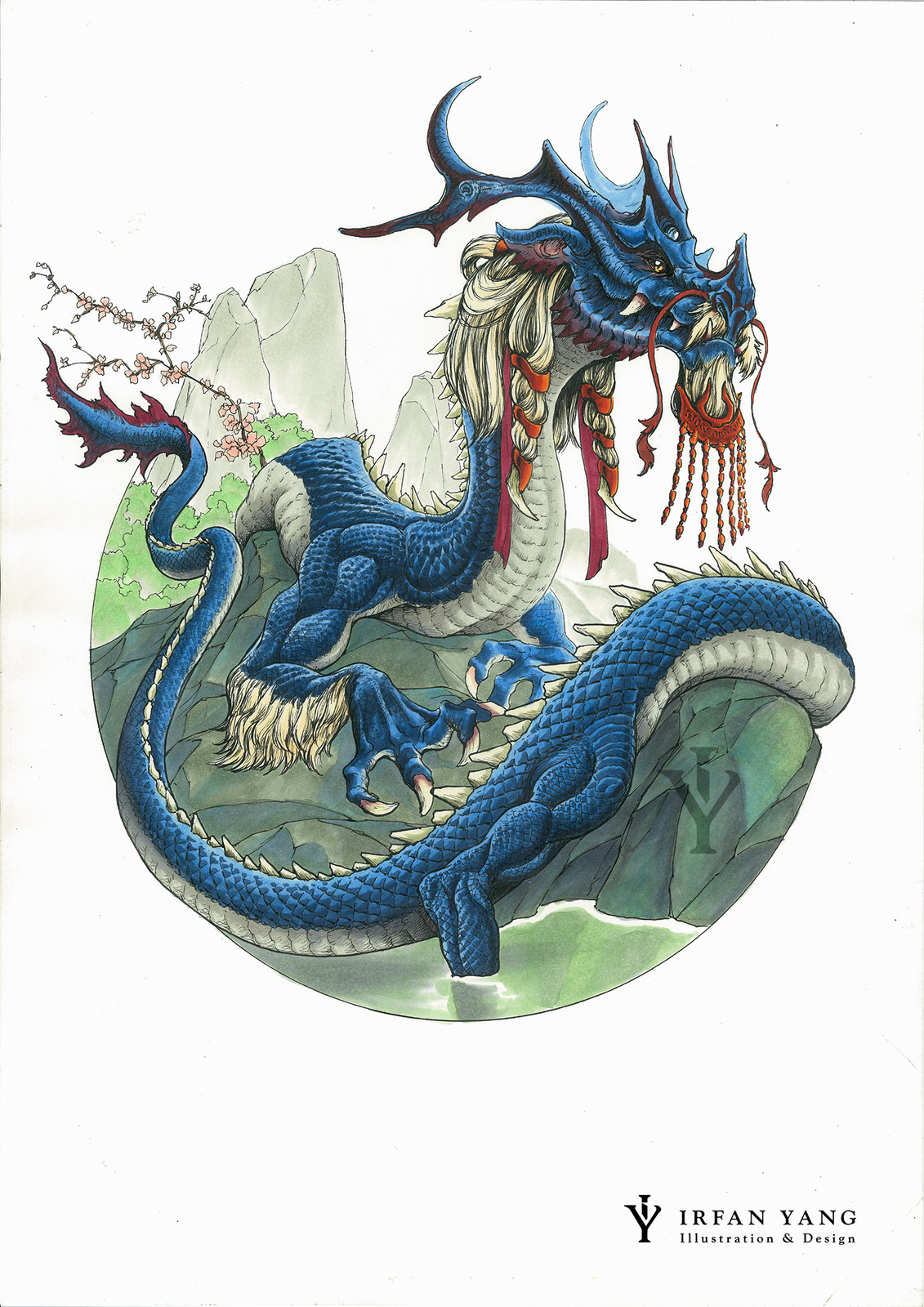 Синий азиатский дракон